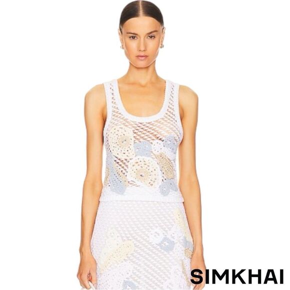 SIMKHAI **NWT** Vail Floral Crochet-Knit Tank Top in Blue Haze - Picture 12 of 13